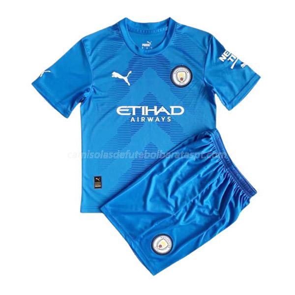 camisola manchester city crianças guarda-redes azul 2022-23