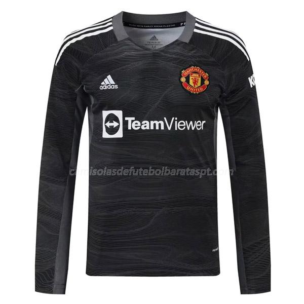 camisola manchester united manga comprida do guarda-redes preto 2021-22