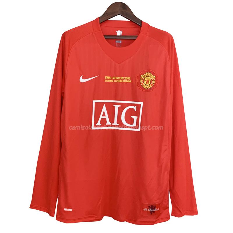 camisola retrô manchester united manga comprida equipamento principal 2007-2008