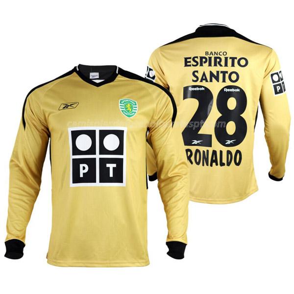 camisola retrô sporting cp ronaldo manga comprida equipamento suplente 2003-2004