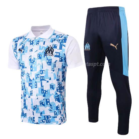 pólo e calças olympique de marsella branco-azulado 2020-21